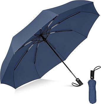 inulec Automatic Travel Umbrella - Stylish Windproof For Rain & Compact, Strong for Wind, Auto Open/Close Button, Travel-Friendly 3-Fold Design Perfect Umbrella for Men & Women