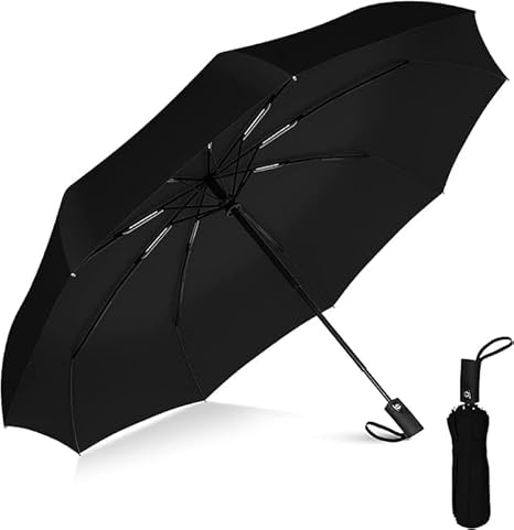 inulec Automatic Travel Umbrella - Stylish Windproof For Rain & Compact, Strong for Wind, Auto Open/Close Button, Travel-Friendly 3-Fold Design Perfect Umbrella for Men & Women