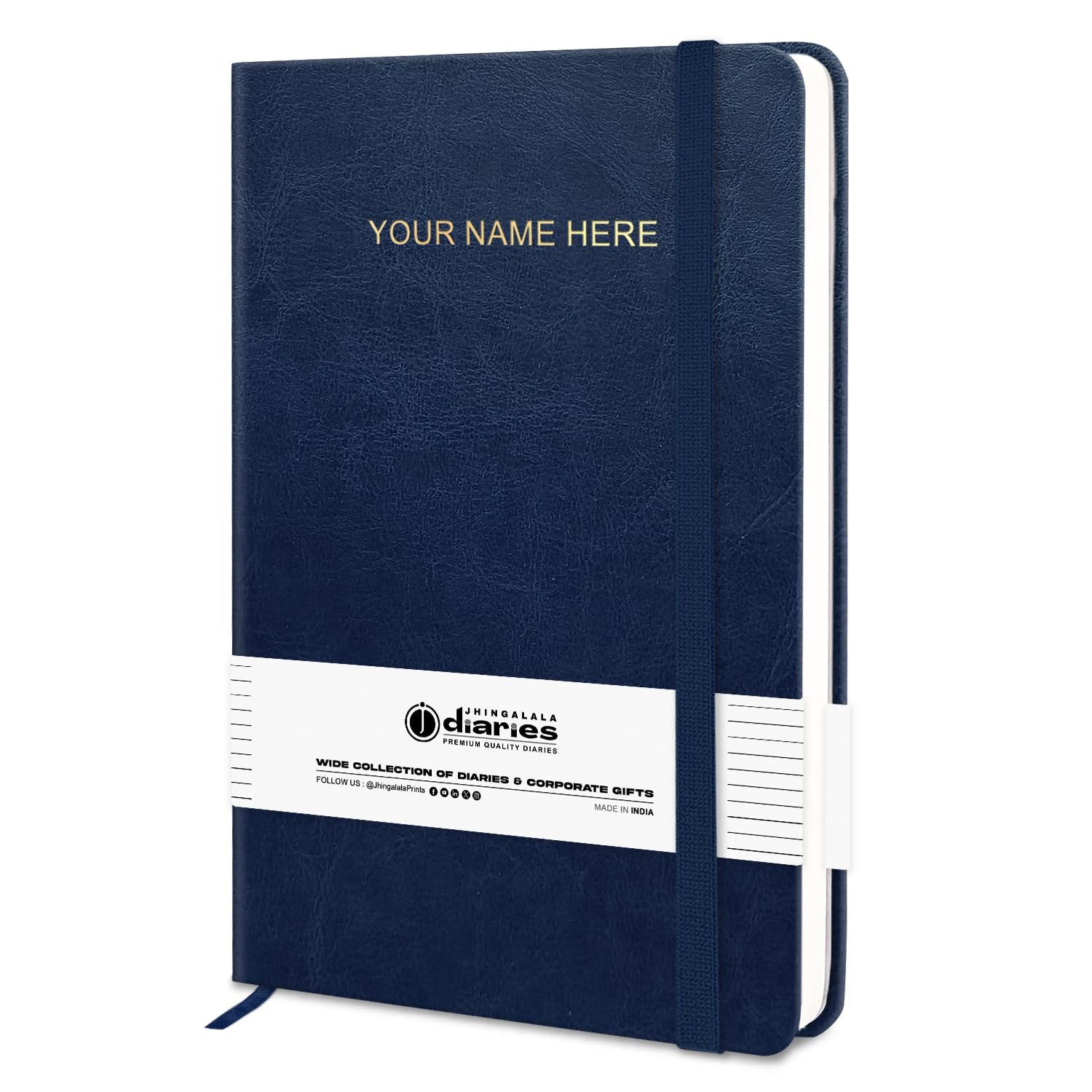 Jhingalala Blue PU Leather Customised Name Printed Notebook Diary with Elastic Lock For Office and Personal Daily Planner I A5 Personalised Journal Diary I 21x14 Cm I Undated...