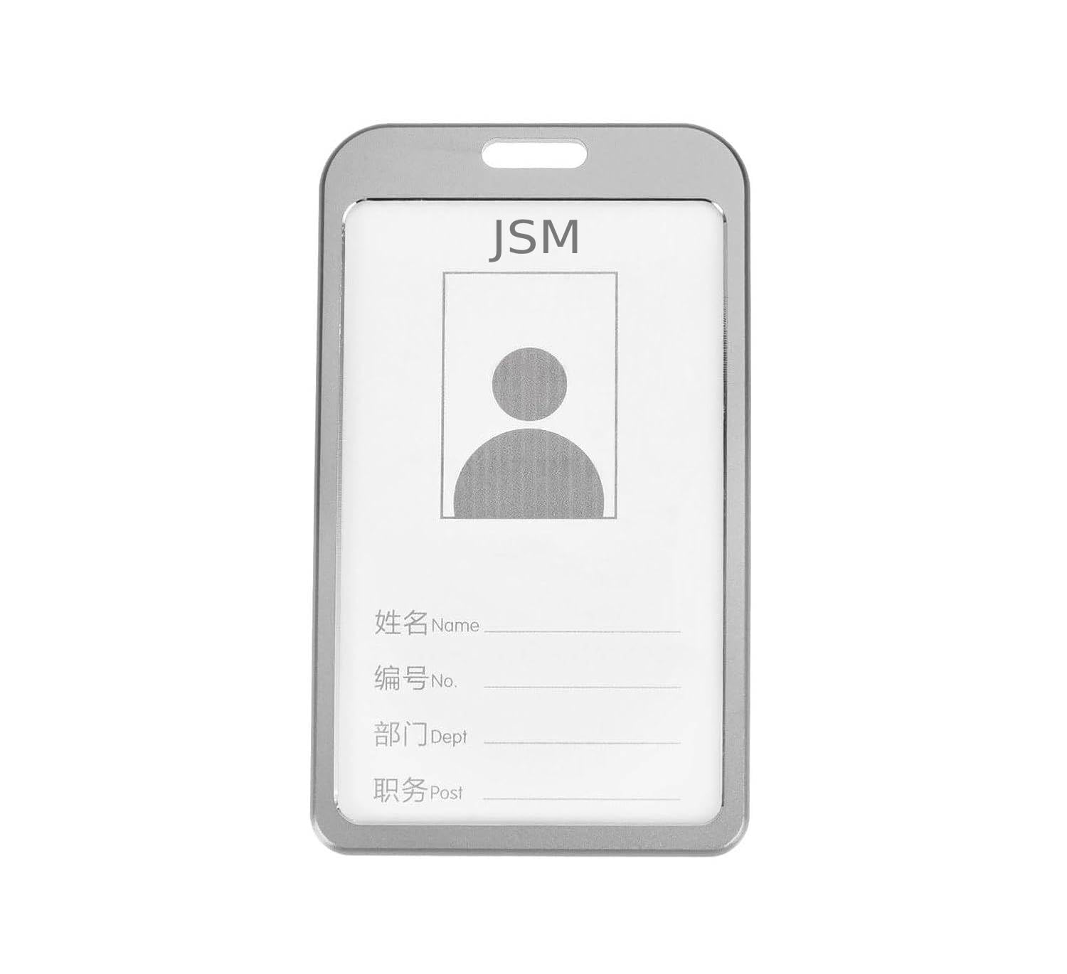 JSMSH Vertical i- Cards| Hard Metal ID Card Holder/Badge for Office| Compatible with Various Badge Holders, Clips, Lanyards, and Retractable Badge Reels (Pack of 1, Silver)