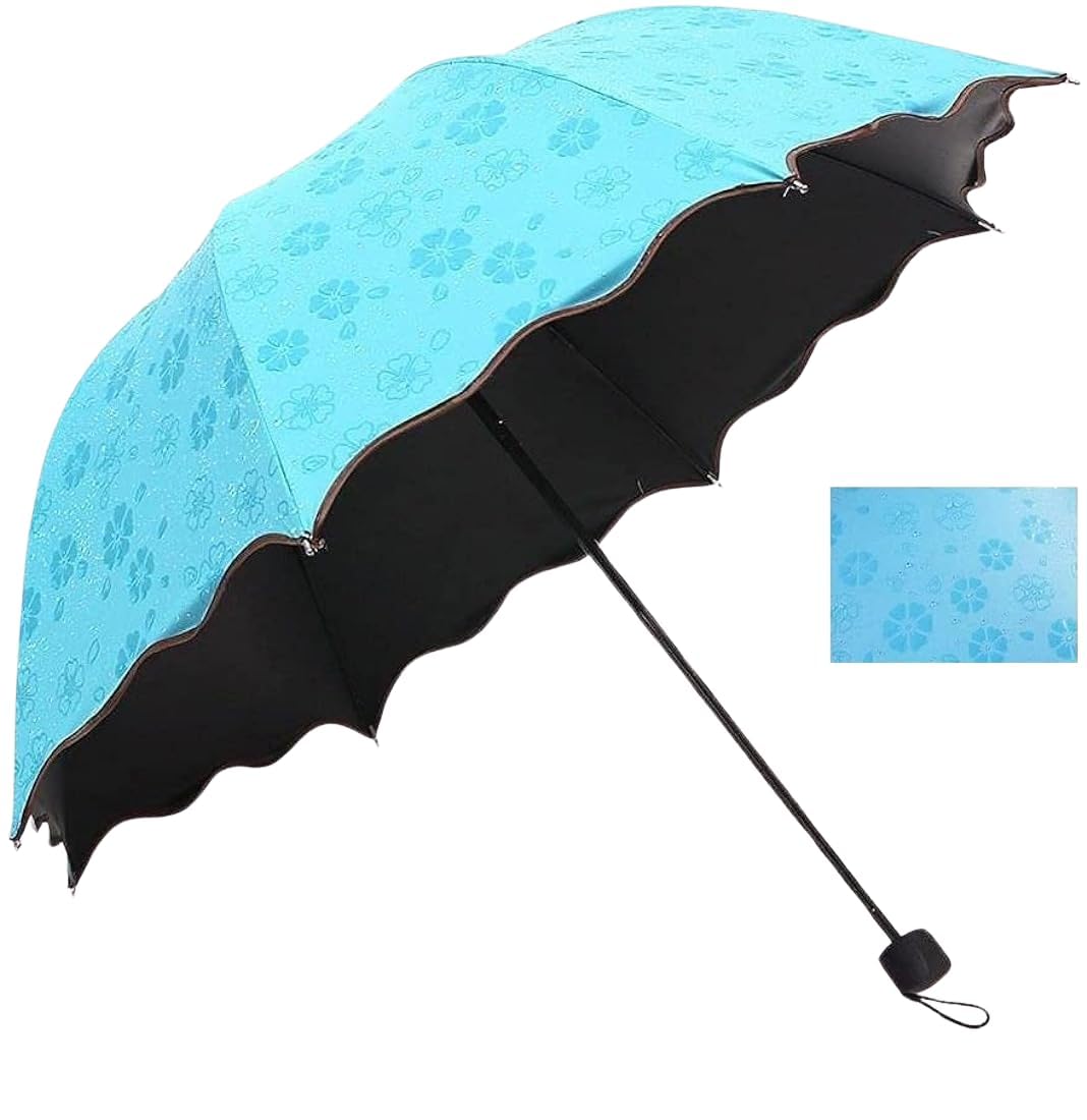 Magic Umbrella with Flower Design Rainproof Colour Changing Lightweight Compact 3 Fold Men/Women UV Protection Monsoon/Rainy & Sun Umbrella
