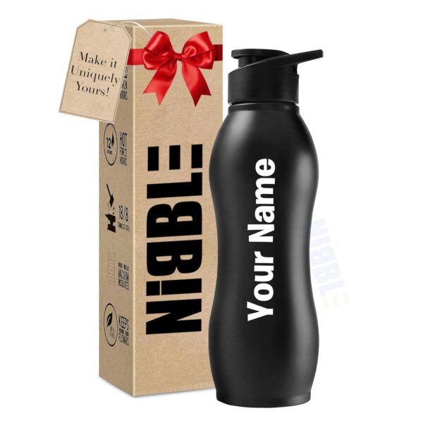 NIBBLE Your Name Print Water Bottle, Customize Stainless Steel Bottle 1 Litre, Easy to Carry, Leakproof Sipper, Personalize Corporate Office Gift Set for Men, School, Gym, Home...