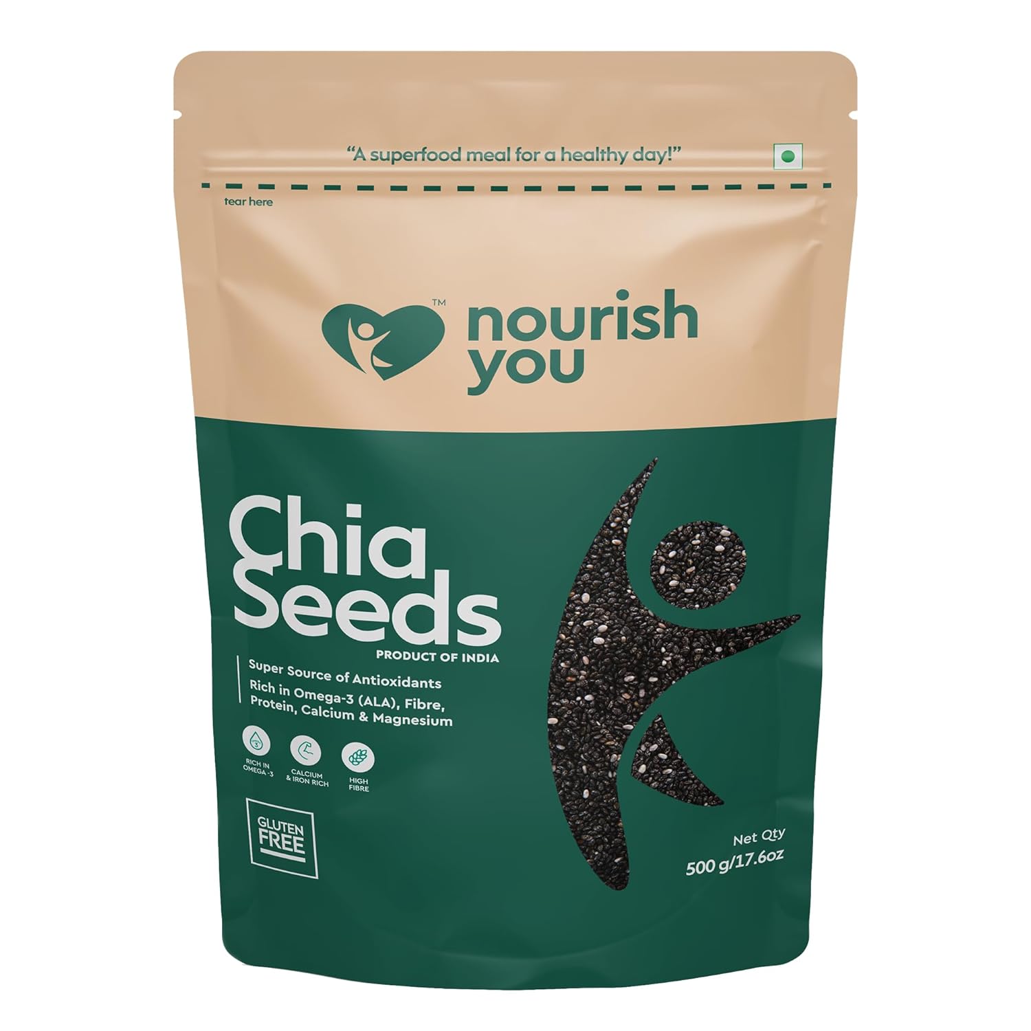 Nourish You Chia Seeds 500g - 100% Clean Seed for Eating | Good Source of Calcium | Seeds for Weight Management | Rich in Calcium, Protein & Fiber, Omega 3 and Antioxidant |...