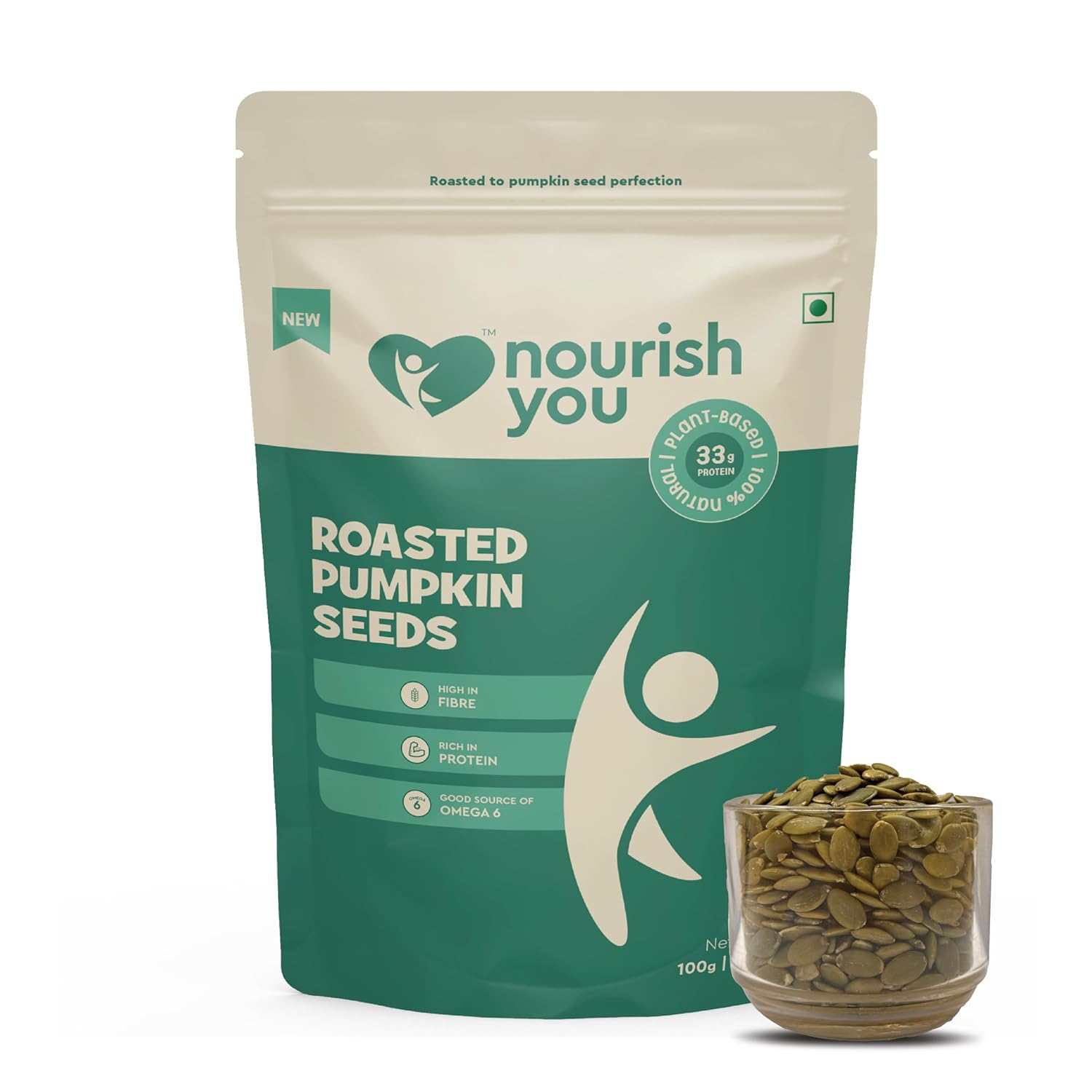 Nourish You Roasted Pumpkin Seeds for Eating 100 grm | For Healthy Diet | Immunity Booster and Fiber Rich Superfood | Rich in Protein | Sodium Free - Pack of 1