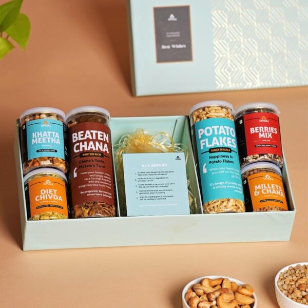 Omay Foods 7_Pcs Awesome Grow Kit Gift Box | Roasted Snacks, Plantable Seeds Set | Corporate Gift Box | Healthy Snacks Box I Gifts for Birthday, Anniversary | Housewarming Gift...