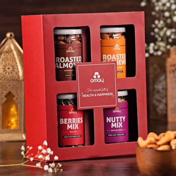 Omay Foods Wholesome Treats Gift Box|With Gourmet Snacks & Dry Fruits|Corporate Gifts for Clients & Employees|Wedding Return Gifts|Housewarming & Festive Gift Hamper I Dryfruit...