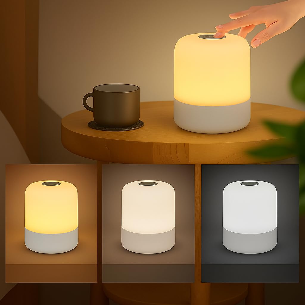 One94Store Oval Shaped LED Table Lamp – USB Rechargeable Touch Night Light with 3 Modes, Dimmable Brightness by Long Press on Power Button, for Bedroom, Living Room, Study &...