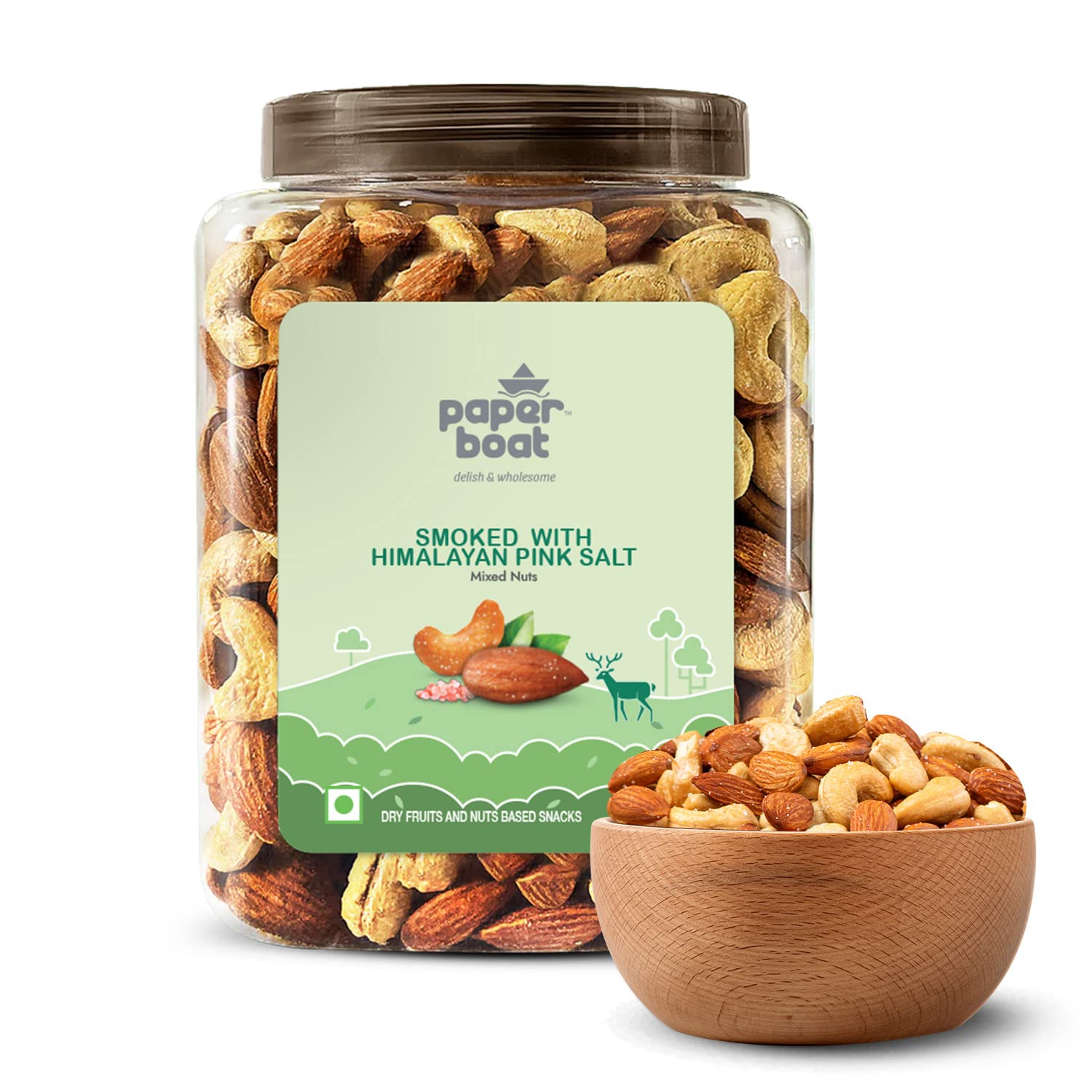 Paper Boat Premium Smoked and Roasted Nuts with Himalayan Pink Salt, Almonds & Cashews Mix, Reusable Dry Fruit Jar 1kg