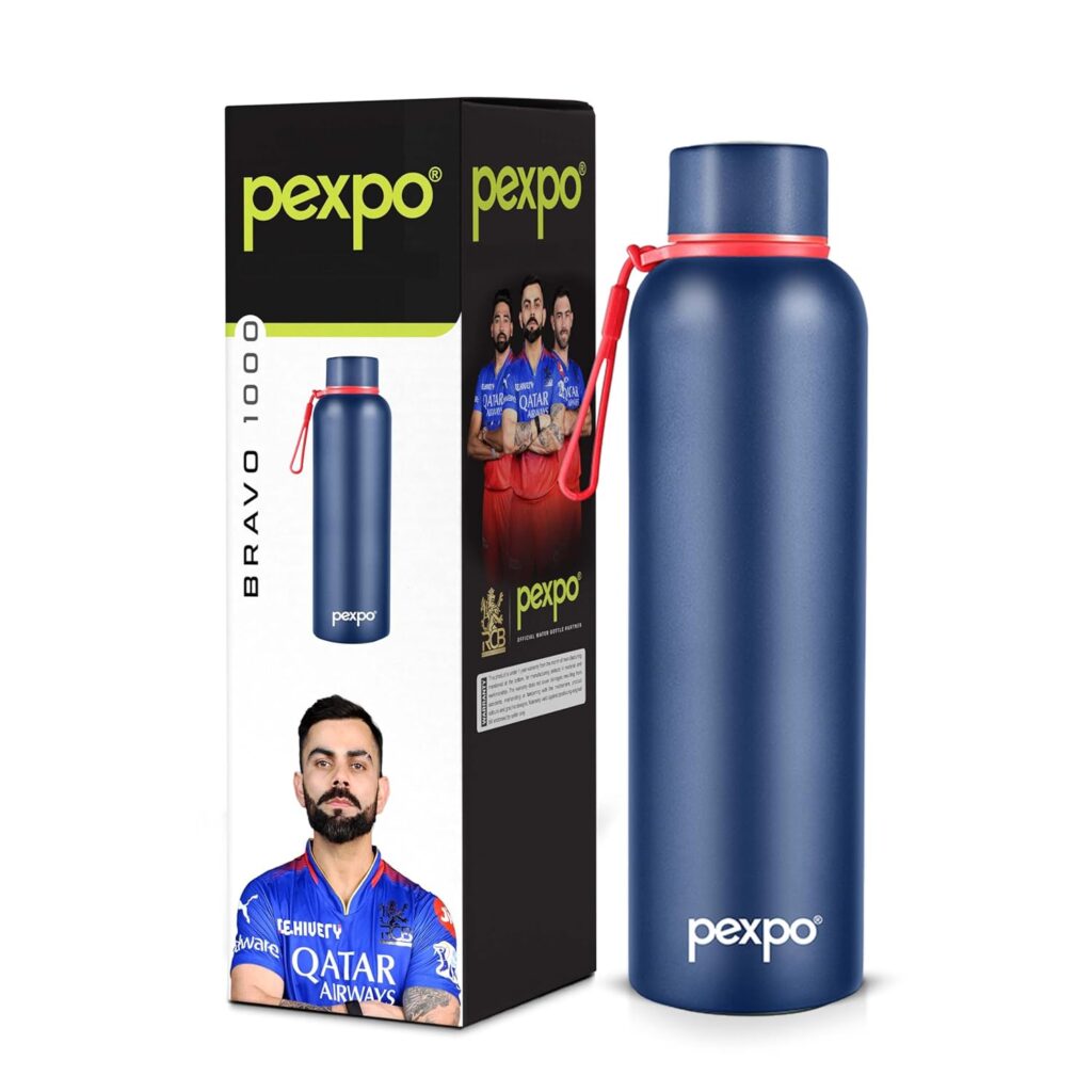 PEXPO Bravo ISI Certified Stainless Steel Water Bottle 1 LTR Hot & Cold Thermos Water Bottle | Insulated Water Bottle | Flask | Leakproof | Ideal for Home, Office, Gym, Outings...
