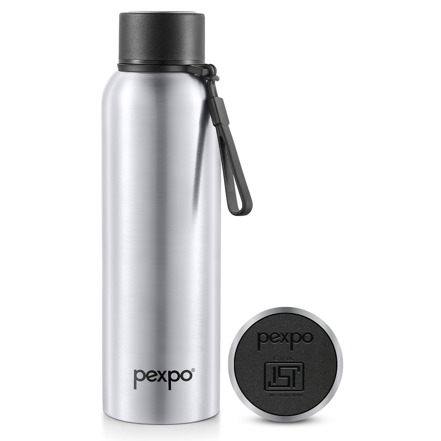 PEXPO Bravo ISI Certified Stainless Steel Water Bottle 1 LTR, Vacuum Insulated Hot & Cold Flask - Silver, Ideal for Home, Office, Gym, Outings, and School, 1000 milliliters