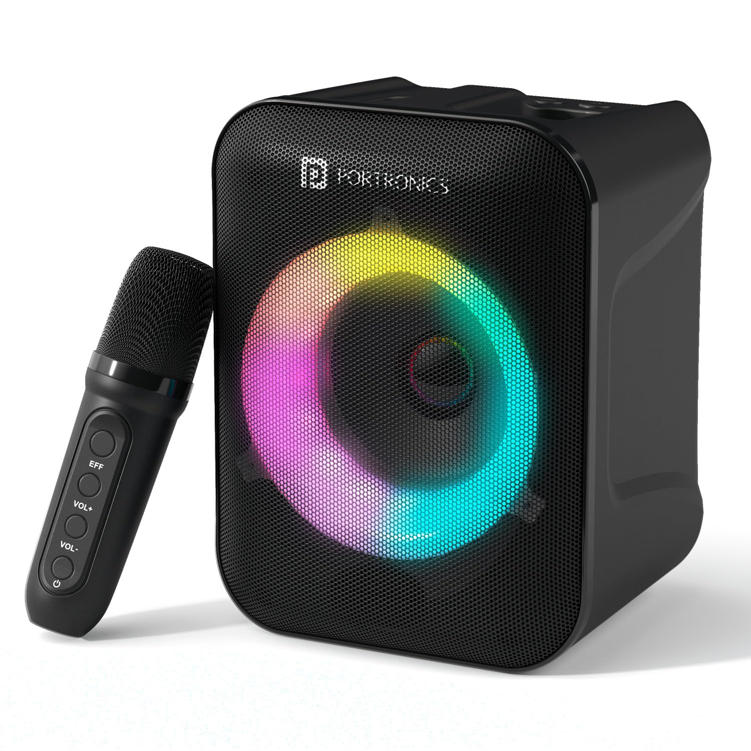 Portronics Apollo One 20W Wireless Bluetooth Portable Speaker with Wireless Karaoke Mic, 5 Hour Playtime, RGB LED Light, Bluetooth V5.3, Easy Grab Handle, USB/AUX in/TF Card,...