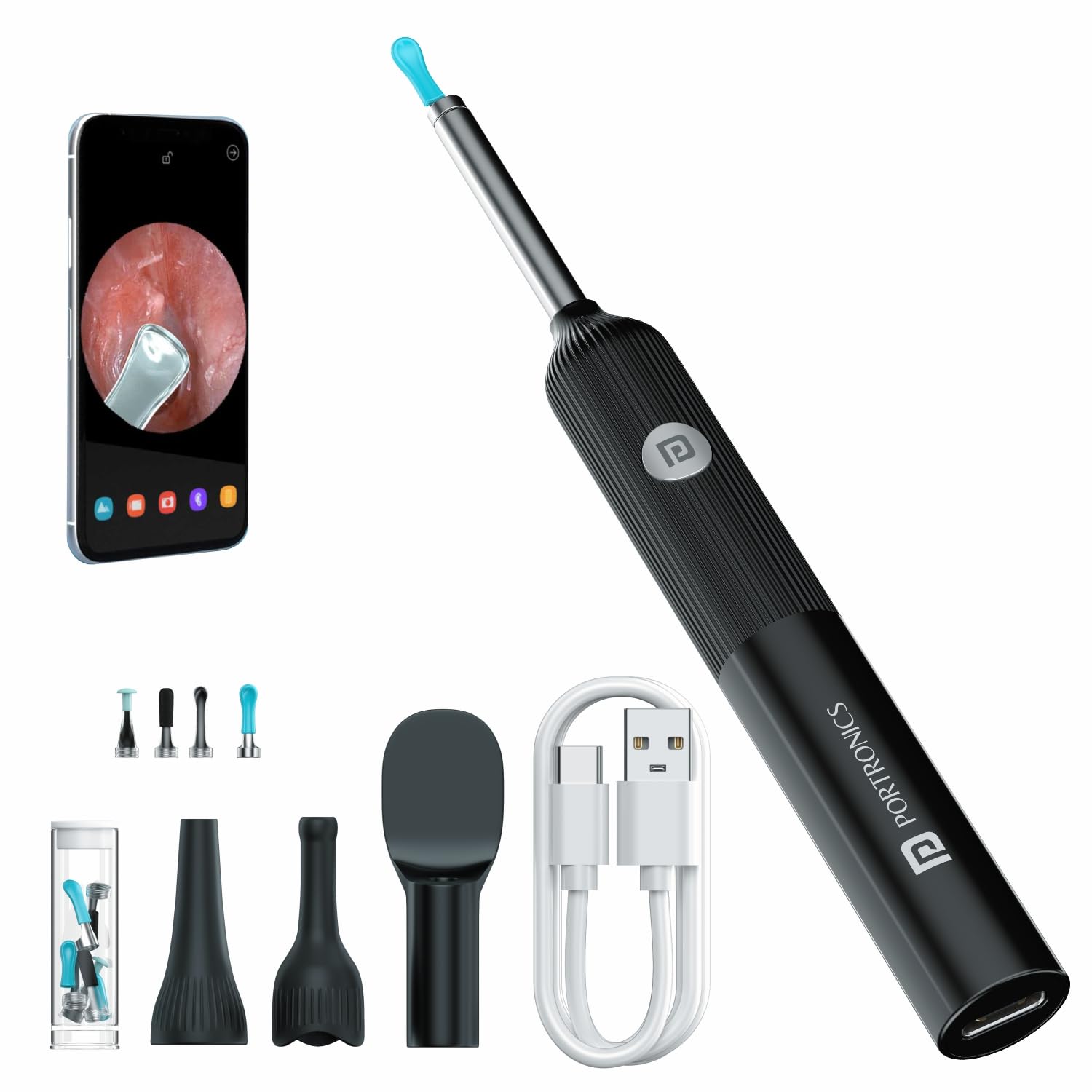 Portronics Cleansify Ear Endoscope Otoscope/Wax Cleaner with 1080p FHD Camera with Ultra fine 4.5mm Lens for Kids & Adults(Black)