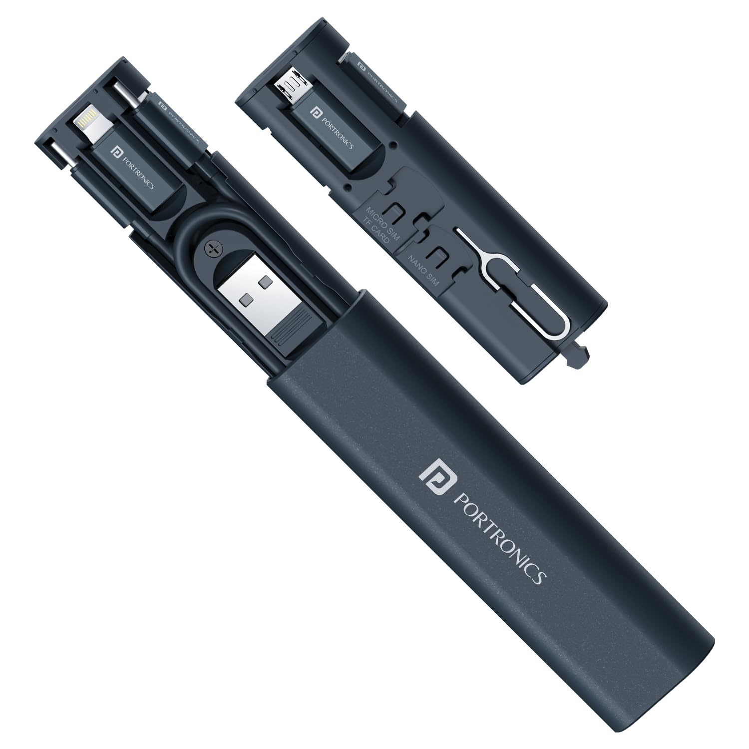 Portronics Snapcase 3 60W Multifunctional Fast Charging Data Cable Kit, Conversion Set USB A & Type C to Male Micro/Type C/Lightning, Data Transfer, Sim Storage, Sim Eject Pin,...