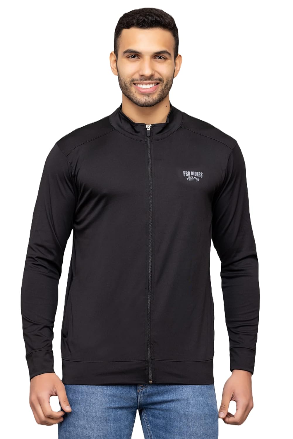 PRORIDERS Lycra Dri-Fit Solid/Plain Men's Full Sleeve Front Zip Sports Biker/Gym Jacket with Side Pockets