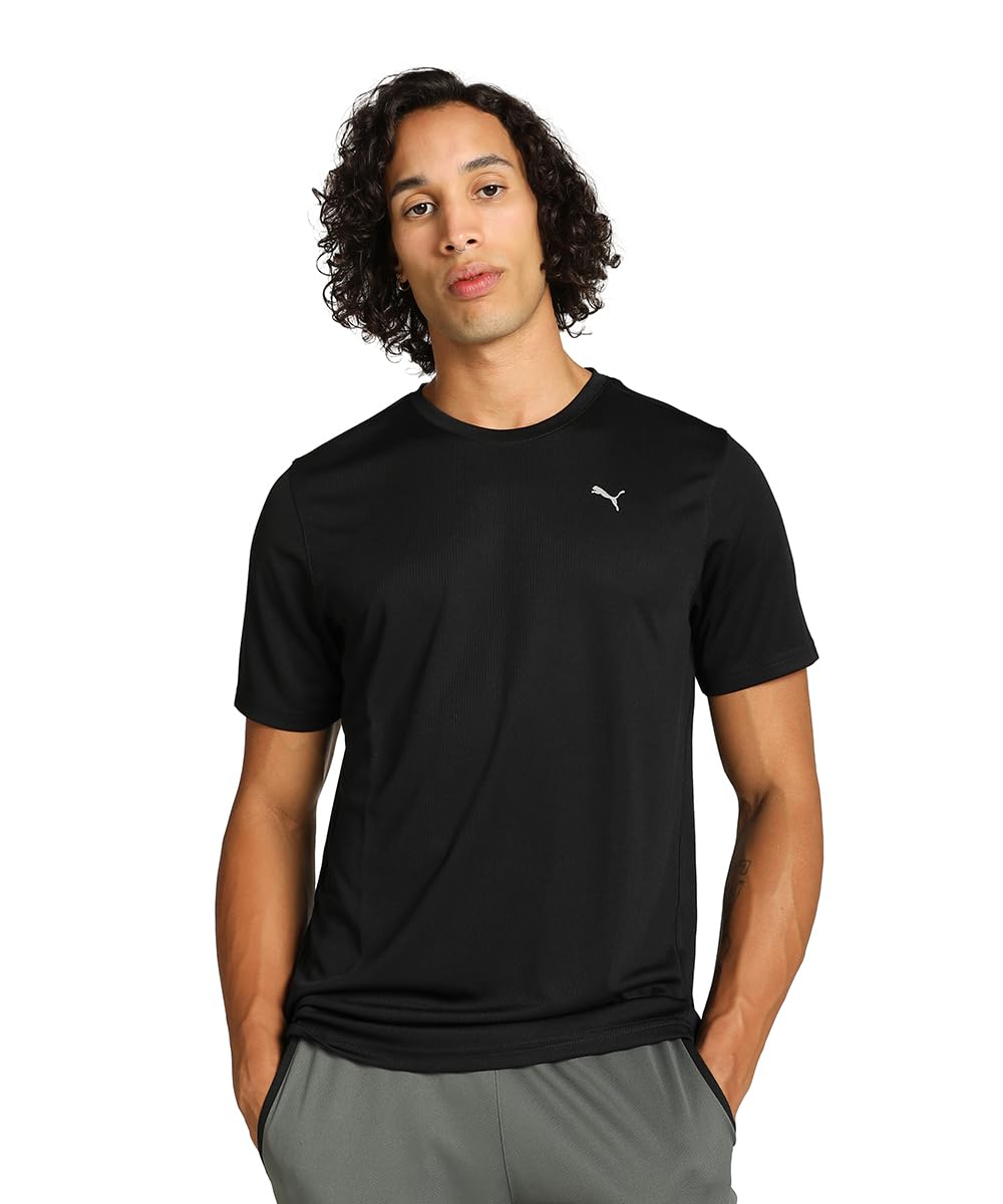 Puma Men Polyester Logo Training T-Shirt | Regular Fit Crew Neck Tee | Sweat Proof Fabric T-Shirt for Fitness and Gym | Ideal Workouts & Everyday Wear