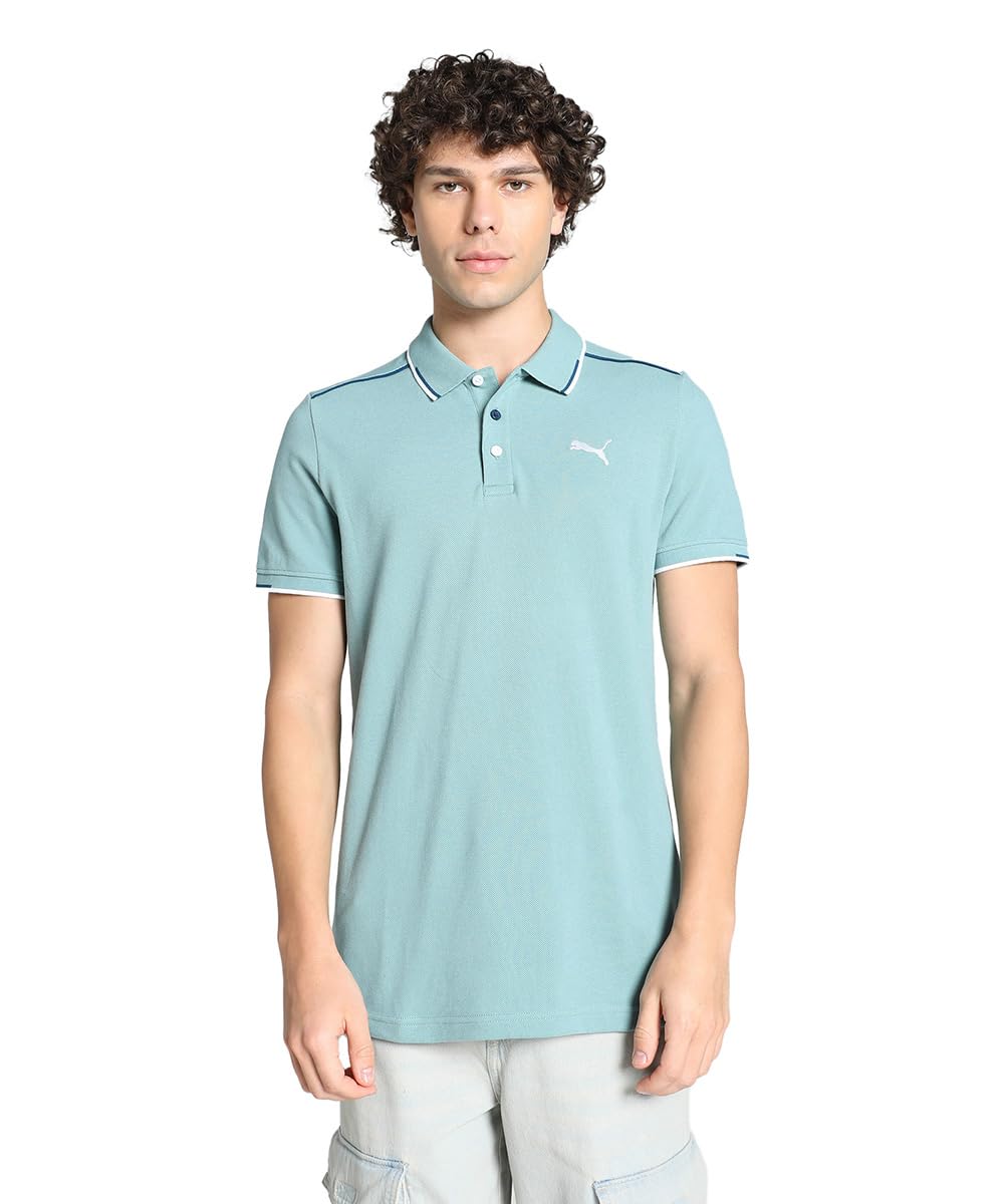 Puma Men’s Slim Fit Contrast Tipping Polo| Cotton Short Sleeved Polo T-Shirt for Men | Ribbed Collar | EVERFRESH Anti-Odor Tech | Stylish Wardrobe Staple, Travel & Sport