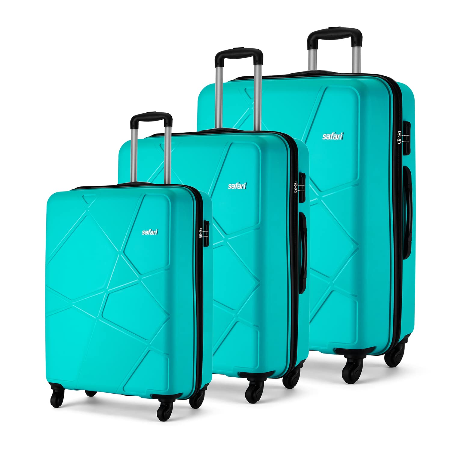 Safari Pentagon 3 Pcs Set Polypropylene Cyan Hardsided Luggage, 4 Wheel Trolley Bag Set of Cabin, Medium, Large
