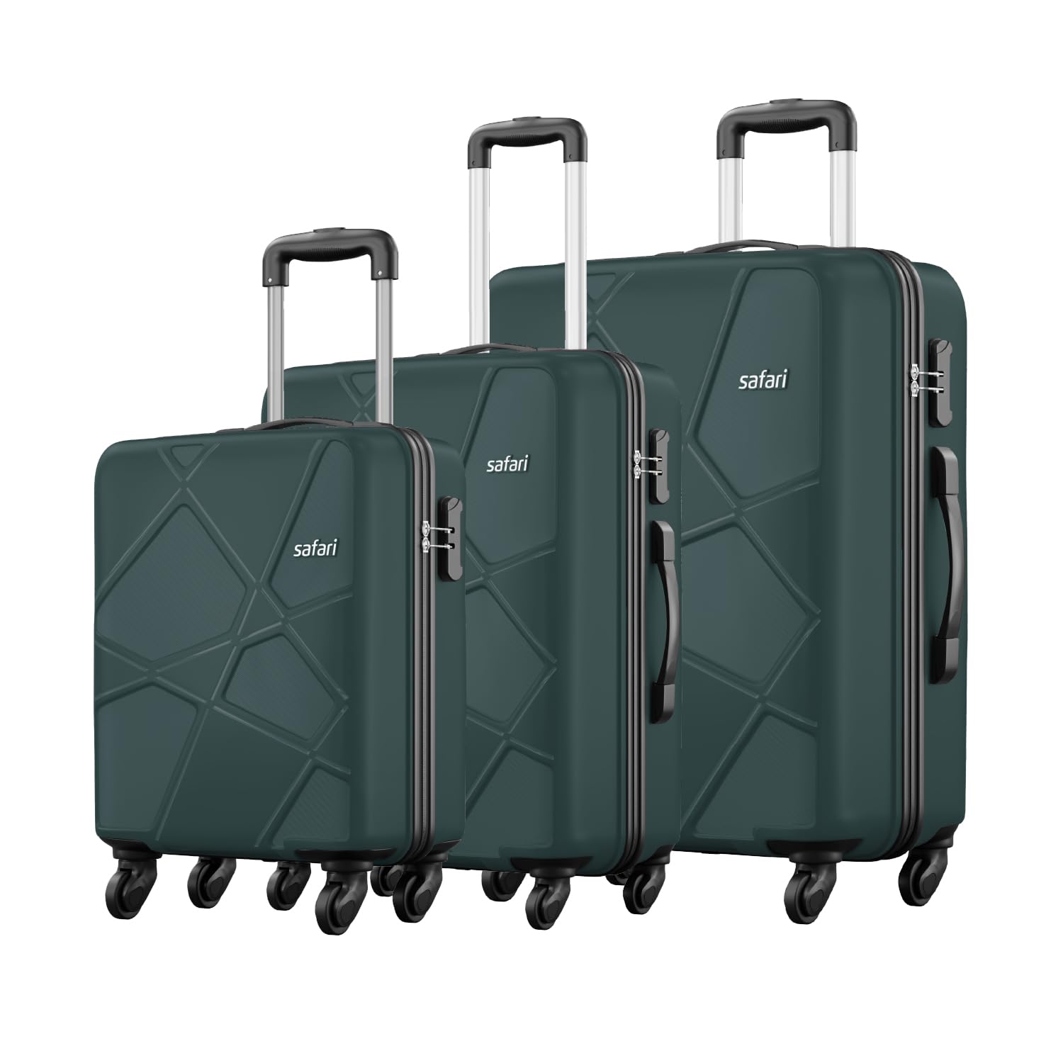 Safari Pentagon Set of 3 (Cabin + Medium + Large) Trolley Bags Hard Case Polypropylene 4 Wheels 360 Degree Wheeling Luggage, Travel Bags, Suitcase for Travel, Trolley Bags for...