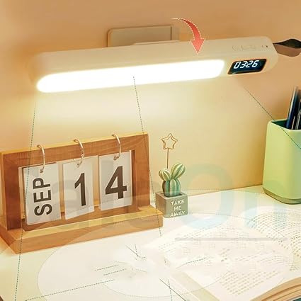 SaleOn LED Rechargeable Desk Lamp with Clock | 3 Color Light Modes | Adjustable 90° Angle | USB Charging | Magnetic Design | Digital Display | Ideal for Study, Office & Bedside...