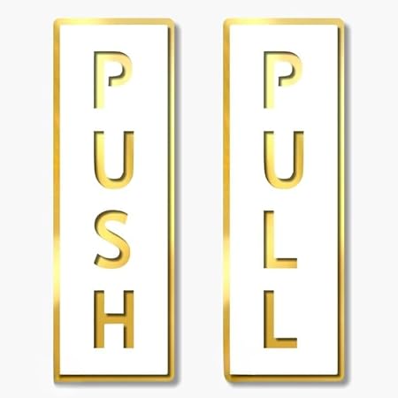 Sign Studio Premium White & Golden Finish Acrylic PUSH PULL Door Sign – 6 x 2 Inch Easy Mount Self-Adhesive Tape Signage for Hotel, Office, Corporate, Business, Resort & Society