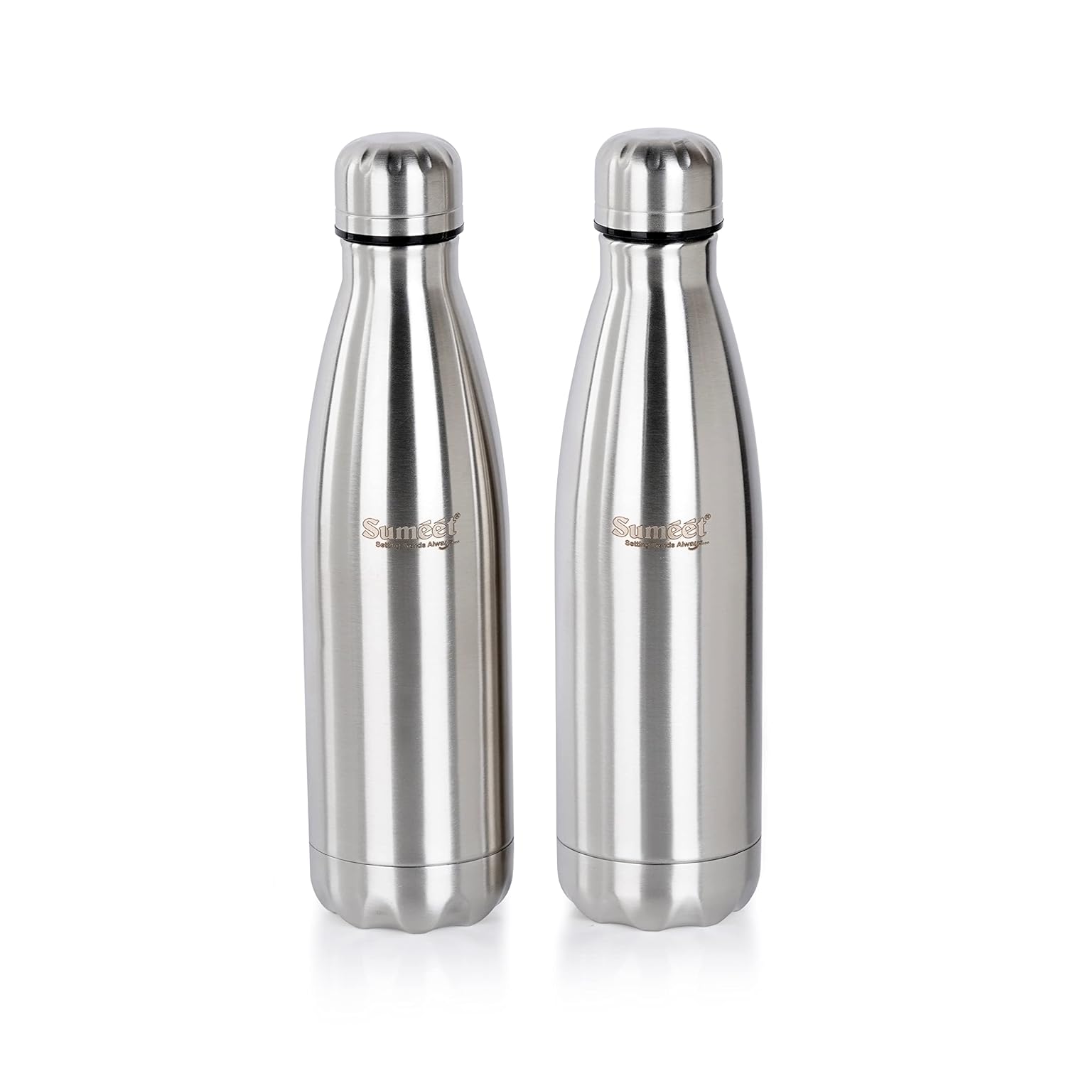 Sumeet Stainless Steel Double Walled Vacuum Flask/Water Bottle, 24 Hours Hot and Cold, 500 ml, Silver - Set of 2 Pcs