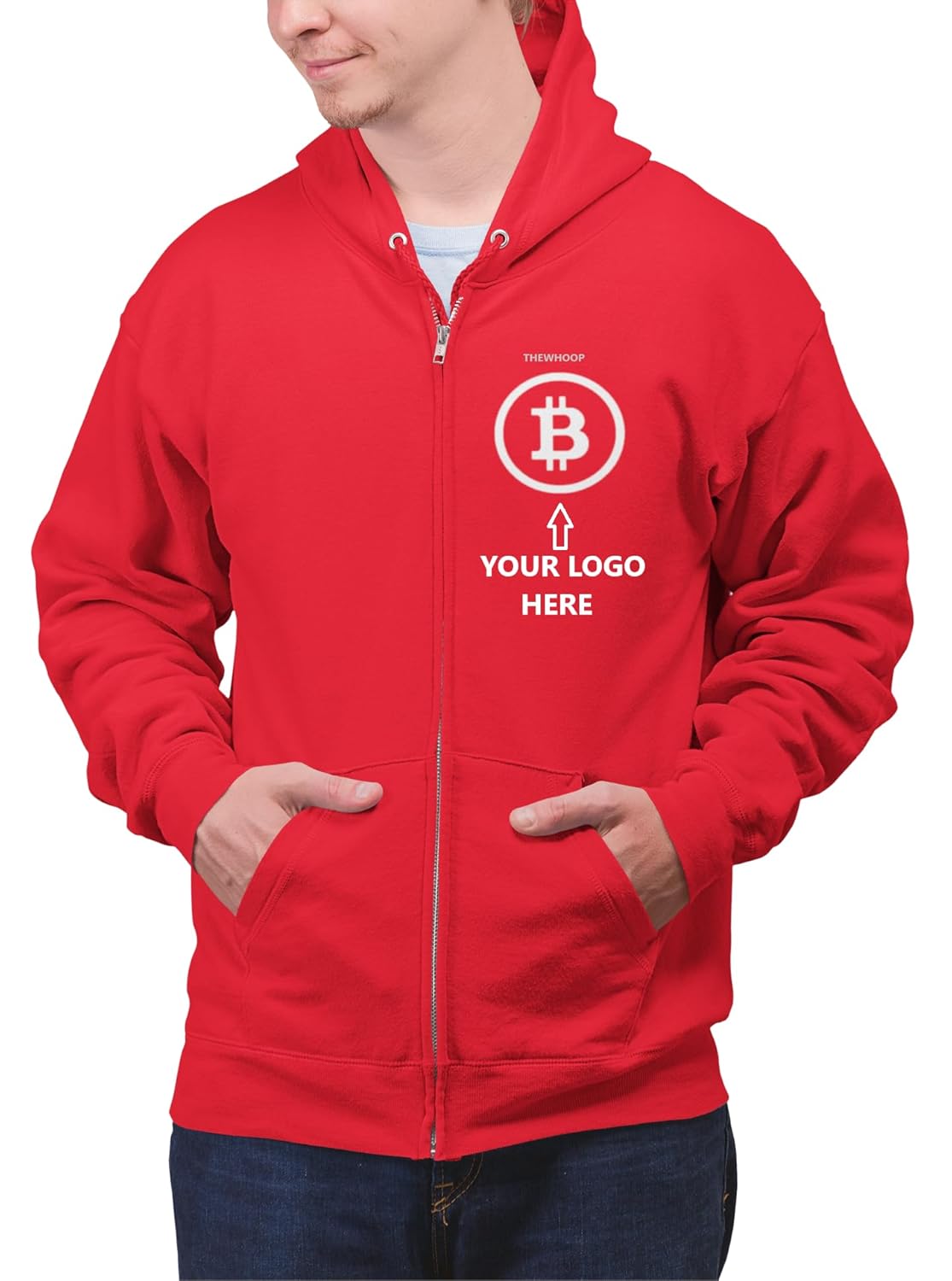 THEWHOOP Customized Print Your Name/Logo Cotton Zipper(Chain) Fleece Hooded Neck Personalized Zipper Hoodie for Men, Women