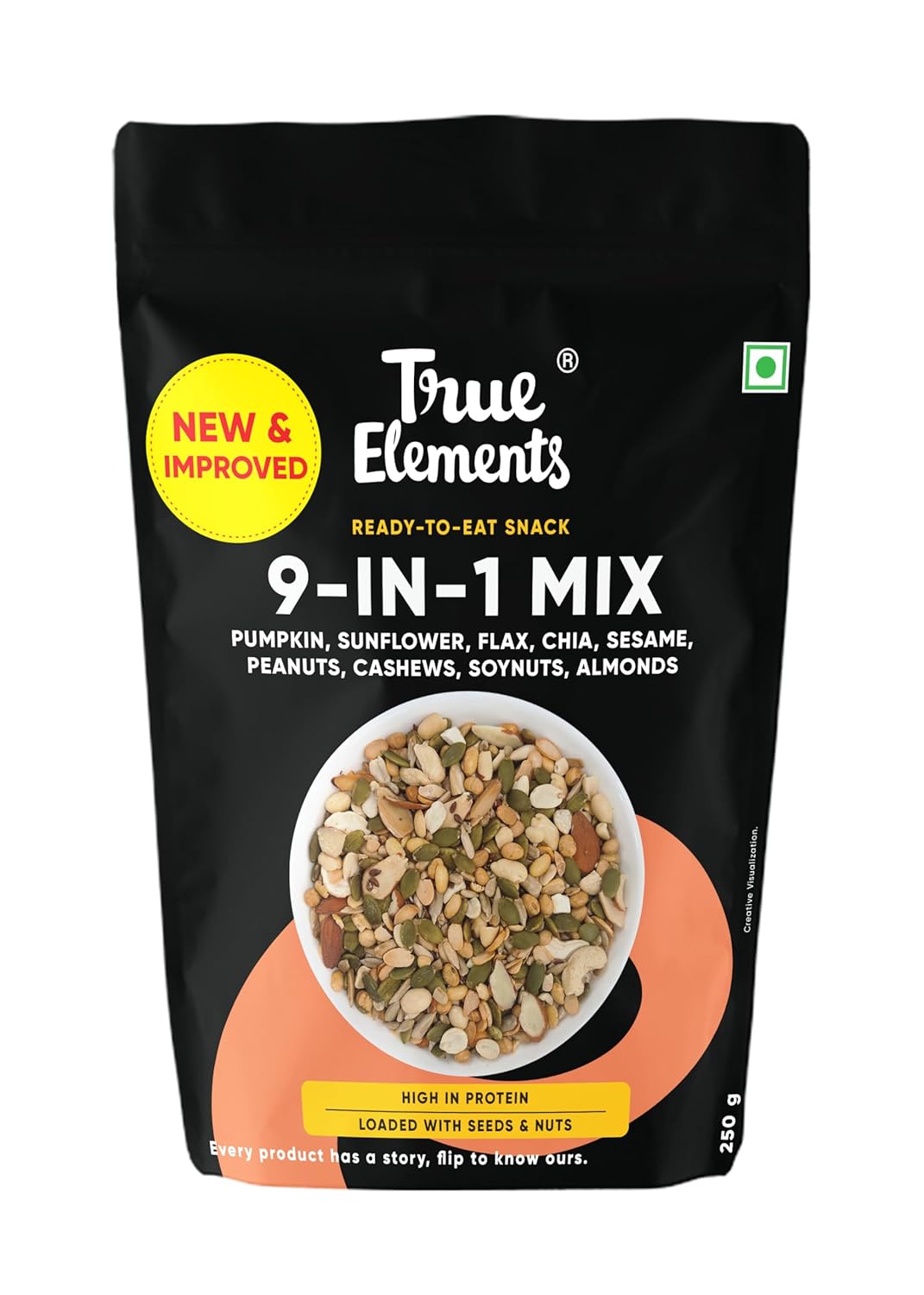 True Elements 9 in 1 Snack Mix 250g - Nuts and Seeds Mix | Mix Seeds for Eating | Diet Snacks | Protein Rich Food