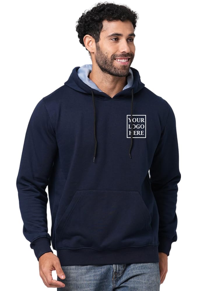 Wear Your Opinion Men's Fleece Regular Logo Printed Customized Hoodie Sweatshirt - Personalized Hoodie With Logo/Name/Image, Blue, Large