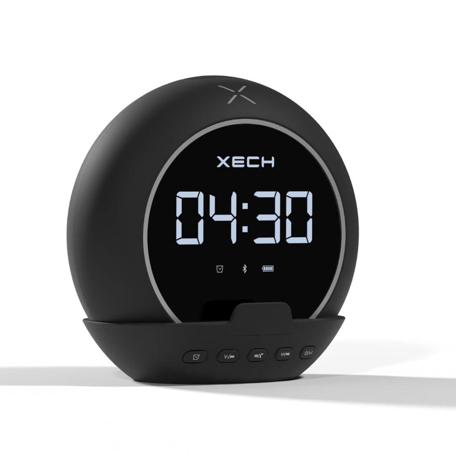 Xech Digital Alarm Clock for Students & Heavy Sleepers Small Table LED Clocks with Speaker Phone Holder Pen Stand Bedroom Study Room Home Desk (Ellipse) (Black), ABS, 13x13 Cm