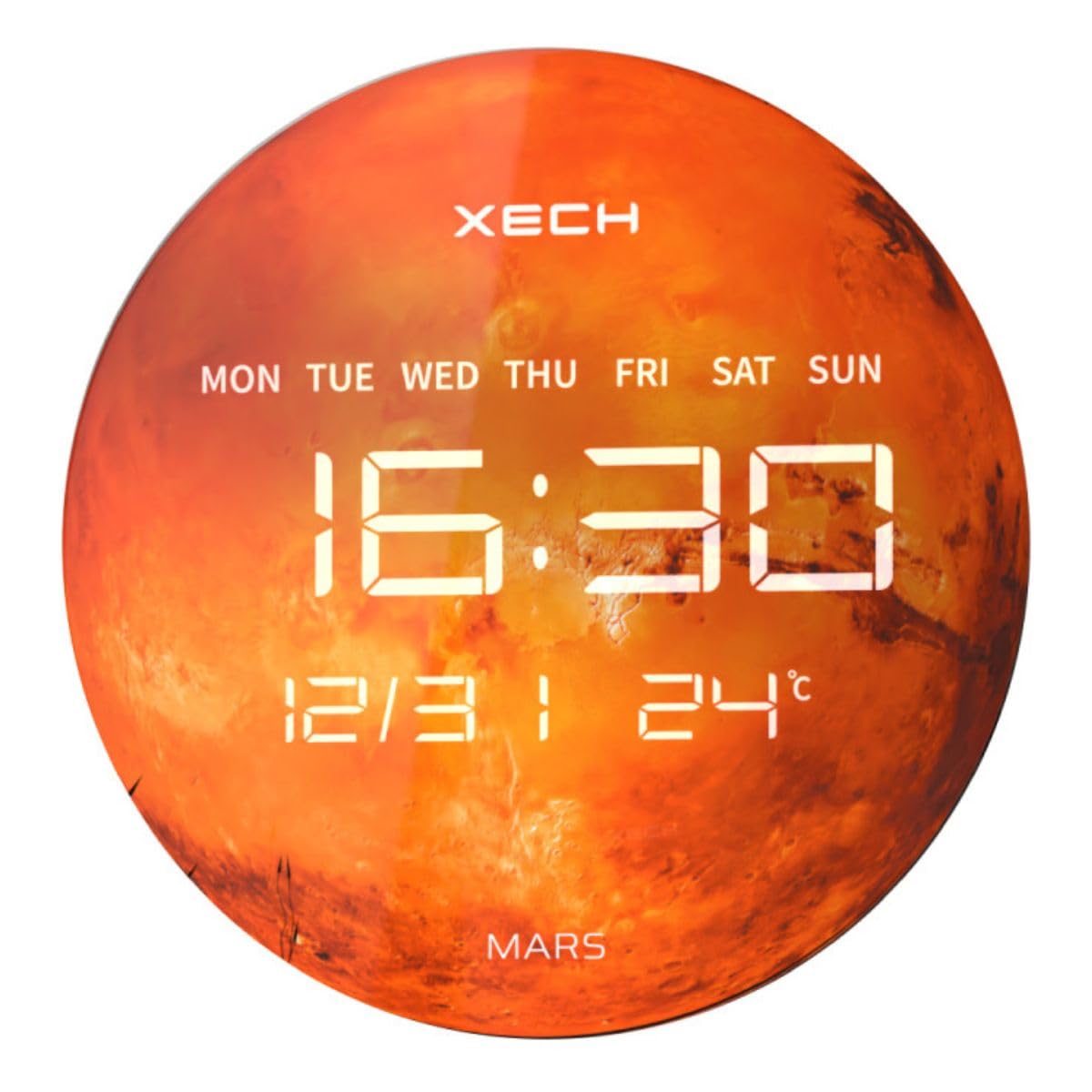 Xech Digital Wall Clock for Home Stylish Large LED Wall Clock Big Size Glass USB Powered Clocks for Bedroom Living Room Birthday Gift for Men (Solaris Plus) (Mars) (31.5cm x...