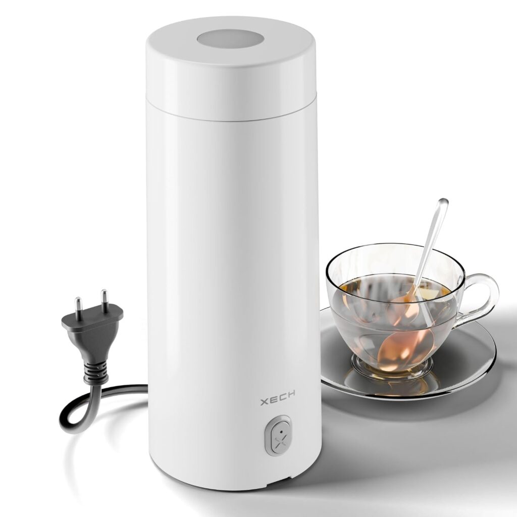 XECH Small Electric Kettle For Travel Hot Water Mini Kettle In-Built Cable Portable Bottle Design 300W Heating Element to Boil Water and Prepare Tea Coffee without Milk...