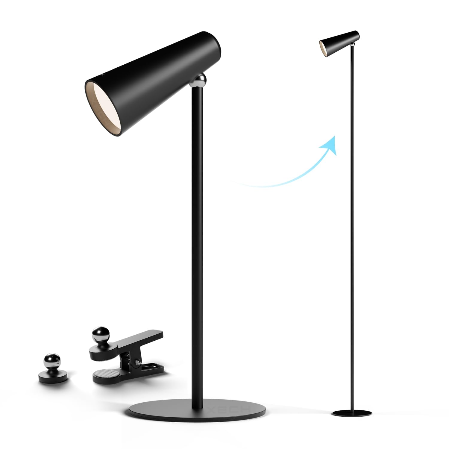 Xech Table Lamp for Study with Multiple Attachments 5-in-1 Rechargeable Desk and Floor Lamp Adjustable Brightness, USB-C Powerful Neodymium Magnets Reading Light for Students...