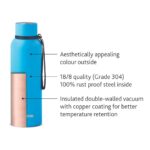 Borosil - Stainless Steel Hydra Trek - Vacuum Insulated Flask Water Bottle, 700 ML, Blue