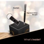 Cello Signature Professional Gift Set | Blue Ink | 1 Ball Pen + 1 Metal Keychain | Black & Silver Finish | Premium Metal Pen for Gift | Stylish Corporate & New Year Gifts for...