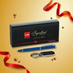 Cello Signature Professional Gift Set | Blue Ink | 1 Ball Pen + 1 Metal Keychain | Coloured Body | Premium Metal Pens for Office Use | Stylish Gifts for Men & Women | Corporate...