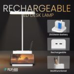 FLYNGO Plastic 3 Color Mode Led Study Table Desk Lamp For Students With Pen & Phone Holder, Rechargeable Touch On/Off Studying (204White)