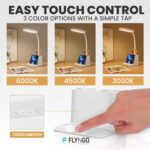 FLYNGO Plastic 3 Color Mode Led Study Table Desk Lamp For Students With Pen & Phone Holder, Rechargeable Touch On/Off Studying (204White)