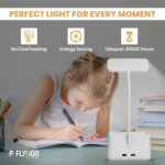 FLYNGO Plastic 3 Color Mode Led Study Table Desk Lamp For Students With Pen & Phone Holder, Rechargeable Touch On/Off Studying (204White)