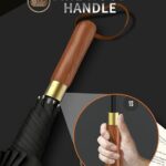 FLYNGO Umbrella for Rain Big Size, Premium Wooden Handle Golf Umbrella for Sun UV Protection and Heavy Rain, Windproof 8-Rib Fiberglass Frame, One-Click Auto Open