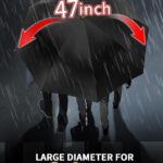 FLYNGO Umbrella for Rain Big Size, Premium Wooden Handle Golf Umbrella for Sun UV Protection and Heavy Rain, Windproof 8-Rib Fiberglass Frame, One-Click Auto Open