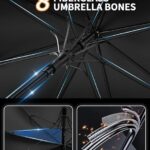 FLYNGO Umbrella for Rain Big Size, Premium Wooden Handle Golf Umbrella for Sun UV Protection and Heavy Rain, Windproof 8-Rib Fiberglass Frame, One-Click Auto Open