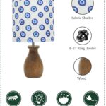 Homesake® Dovel Pot, Modern Table Lamp with Shade, Wooden Base Modern Fabric Lampshade for Home Office Cafe Restaurant, (Evil Eye)