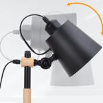 Homesake® Nordic Style Metal Desk Lamp,Modern Minimalist Adjustable Reading Lamp with Solid Natural Wood, (Desk Lamp Black)