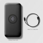 Spigen Power Bank 10000mAh Fast Charging, Wireless Power Bank, (20W USB-A, USB-C) Lithium Polymer, (Cable Included) - Black