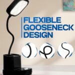 WEIRD WOLF LED Desk Lamp with Dual Lithium Battery | 3-Level Brightness | Touch Control, Goose Neck | Pen Holder | Black Plastic - Pack of 1