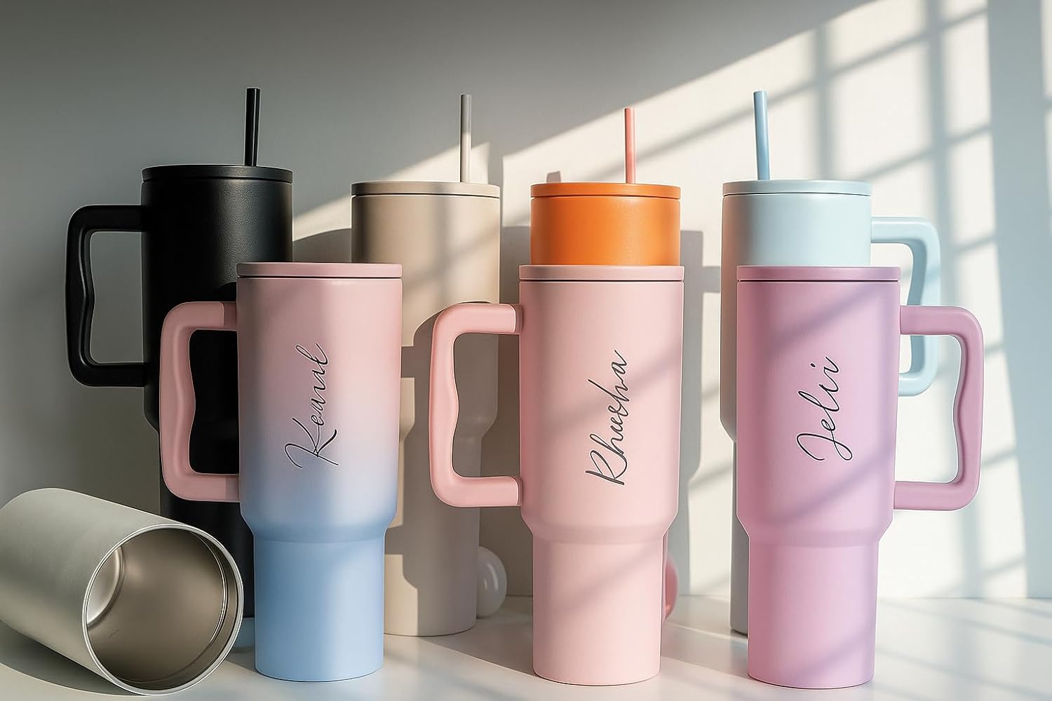 COMFYPOT Personalised with Your Name, 1200ml Tumbler with Straw - Handle – Stainless Steel Double Wall Insulated Cup | Leakproof Sipper Mug for Hot - Cold Drinks | Coffee -...