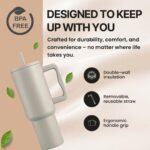 COMFYPOT Personalised with Your Name, 1200ml Tumbler with Straw - Handle – Stainless Steel Double Wall Insulated Cup | Leakproof Sipper Mug for Hot - Cold Drinks | Coffee -...