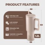 DOCAT 1200ML Stainless Steel Tumbler with Lid and Straw, Hot and Cold Double Insulated Sipper Mug, 100% Leak Proof Coffee Tumbler Cupholder for Office, Gym, Travelling (Oatmeal)