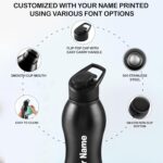 NIBBLE Your Name Print Water Bottle, Customize Stainless Steel Bottle, Flip Top Lid Sipper Leakproof, Personalize Corporate Gift Set for Office, School, Gym, Travel, 1 Litre...