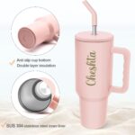 Nispruhay Customize Name Tumbler Sipper Mug with Handle and Straw Lid Travel Coffee Mug Vacuum Insulated Portable Personalize Your Logo Name Drinking Cup for Office Gym...